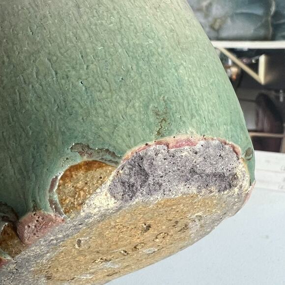 Studio Art Pottery Vase 7" Green Pink Ombre Handmade & Signed - Picture 13 of 16